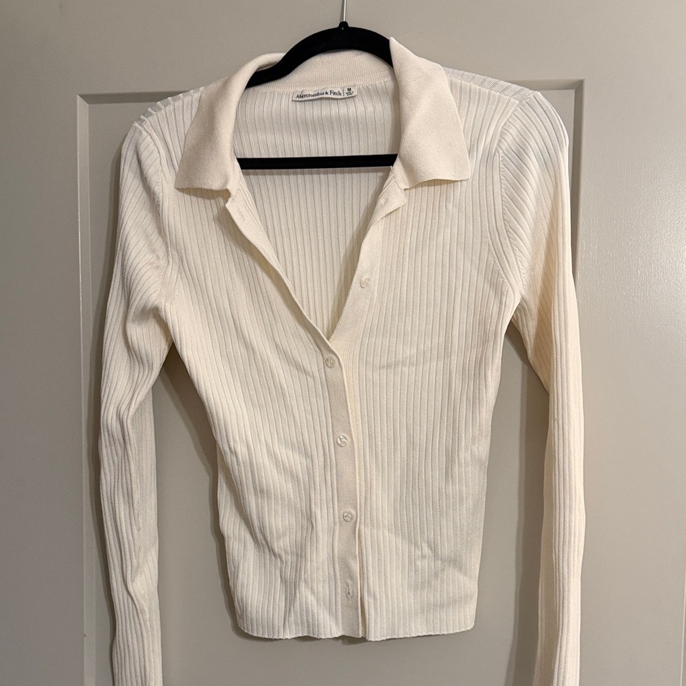 Abercrombie & Fitch Cream Button Down Ribbed Shirt